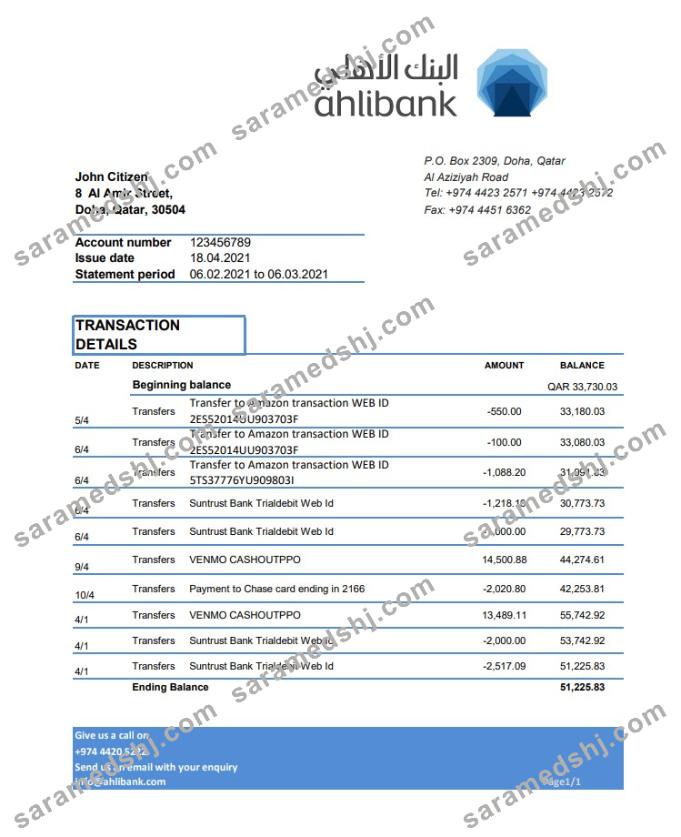 Qatar Ahli Bank excel pdf